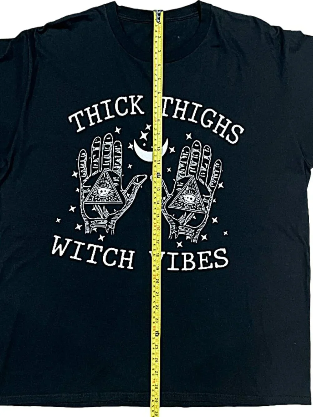 Thick Thighs Witch Vibes Graphic T-Shirt Black Oversized Tee - Picture 6 of 7